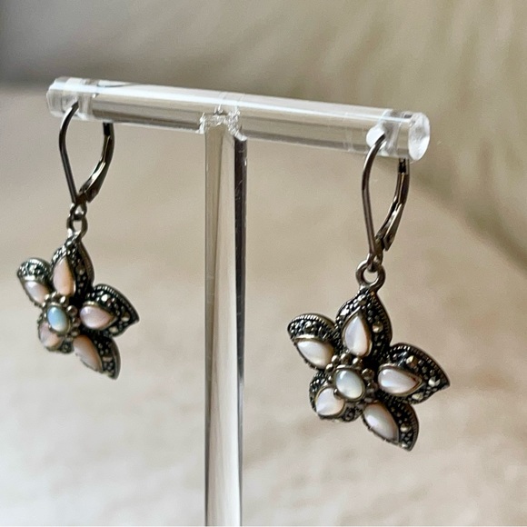 925 A THAILAND STERLING|MOTHER OF PEARL STONES in PINK & WHITE TONES|VTG - Picture 4 of 6